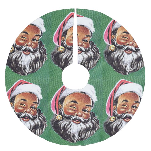 Afroamerikanischer schwarzer Weihnachtsmann Polyester Weihnachtsbaumdecke (Vorderseite)