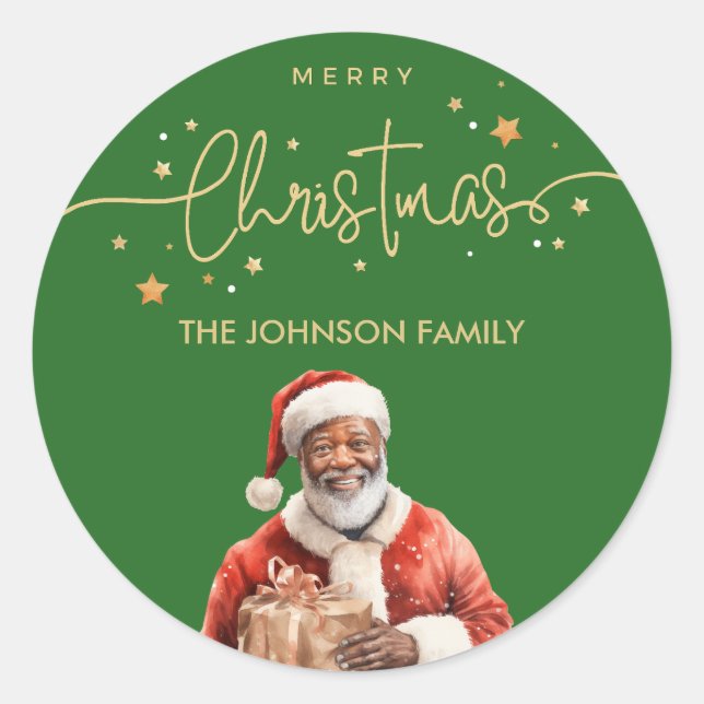 Afroamerikanischer schwarzer Weihnachtsmann Runder Aufkleber (Vorderseite)
