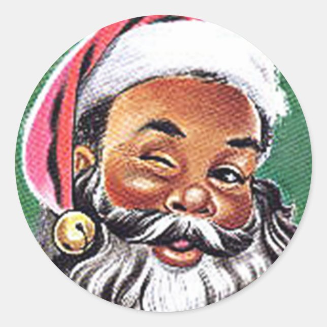 Afroamerikanischer schwarzer Weihnachtsmann Runder Aufkleber (Vorderseite)