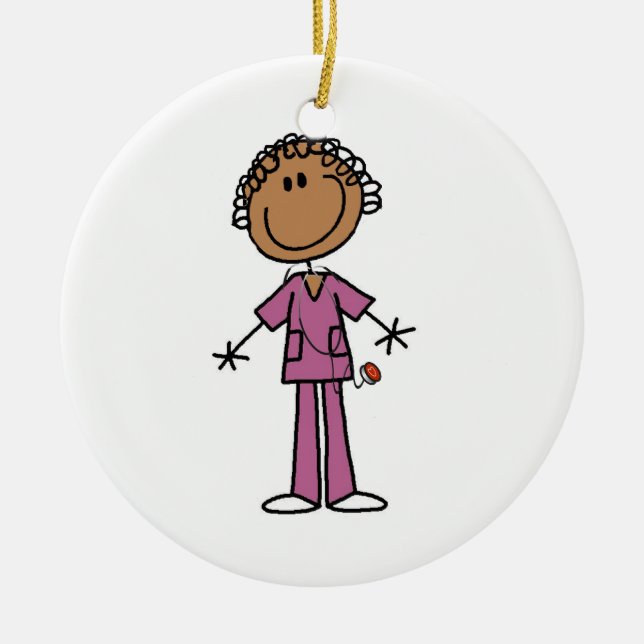 Afroamerikanischer Strichmännchen Nurse Keramikornament (Vorne)
