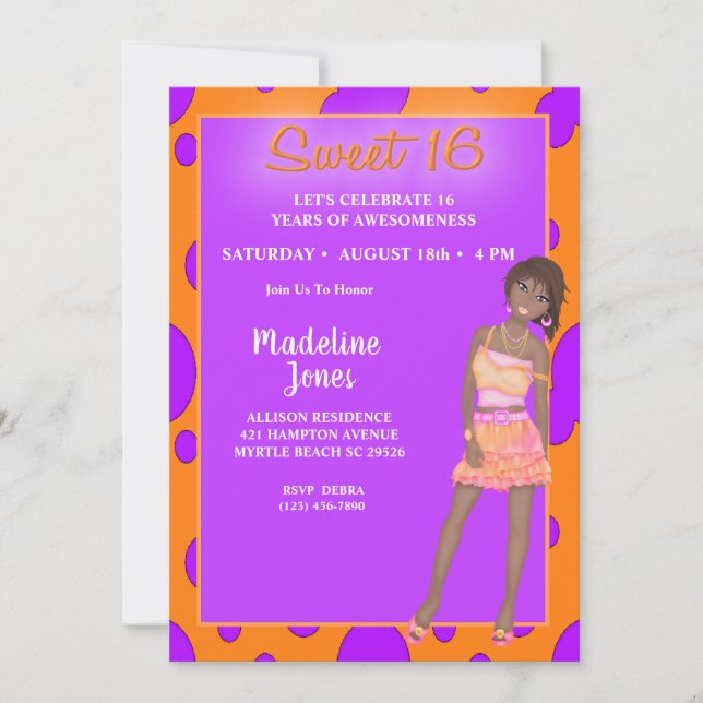 Afroamerikanischer Sweet 16 Party Einladungen (Vorderseite)