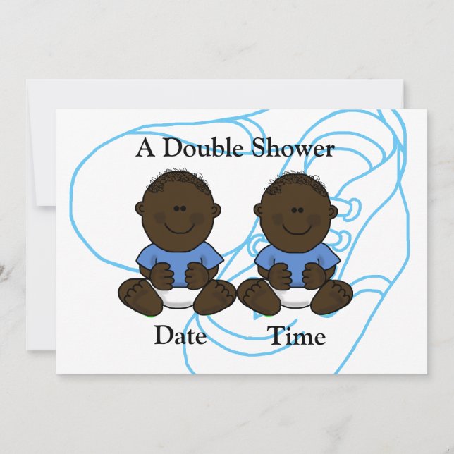 Afroamerikanischer Twin Baby Boys Einladung (Vorderseite)