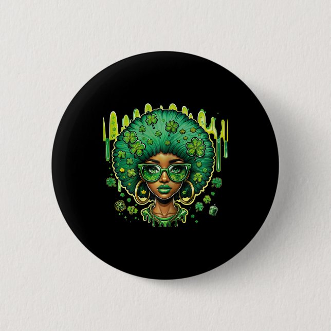 Afroamerikanischer weiblicher Leprechaun schwarz S Button (Vorderseite)