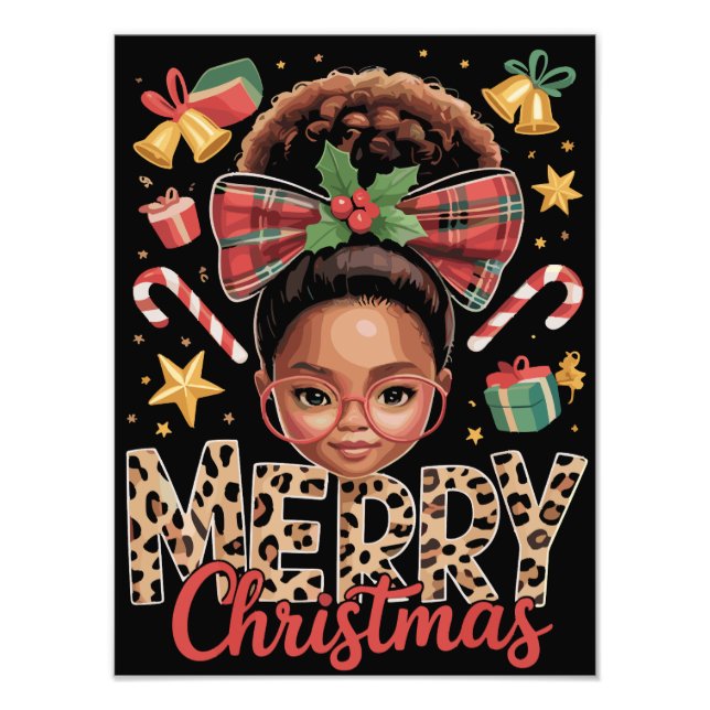 Afroamerikanischer Weihnachts-Messy-Bun Schwarze M Fotodruck (Vorne)