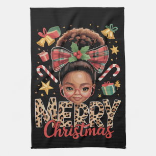 Afroamerikanischer Weihnachts-Messy-Bun Schwarze M Geschirrtuch