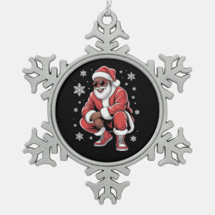 Afroamerikanischer Weihnachts-Pyjama Xmas Afro San Schneeflocken Zinn-Ornament