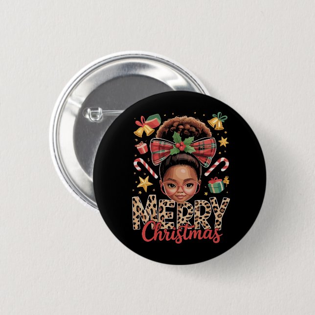 Afroamerikanischer Weihnachts-Unordentlicher Dutt  Button (Vorne & Hinten)