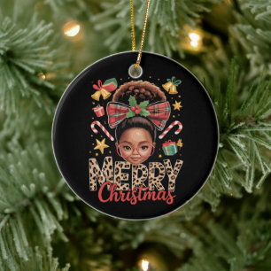 Afroamerikanischer Weihnachts-Unordentlicher Dutt Keramik Ornament