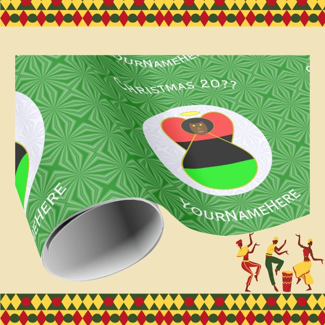 Afroamerikanischer Weihnachtsangel Personalisiert Geschenkpapier (Von Creator hochgeladen)