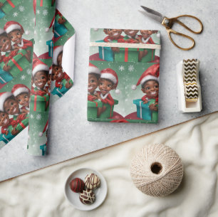 Afroamerikanischer Weihnachtself Geschenkpapier