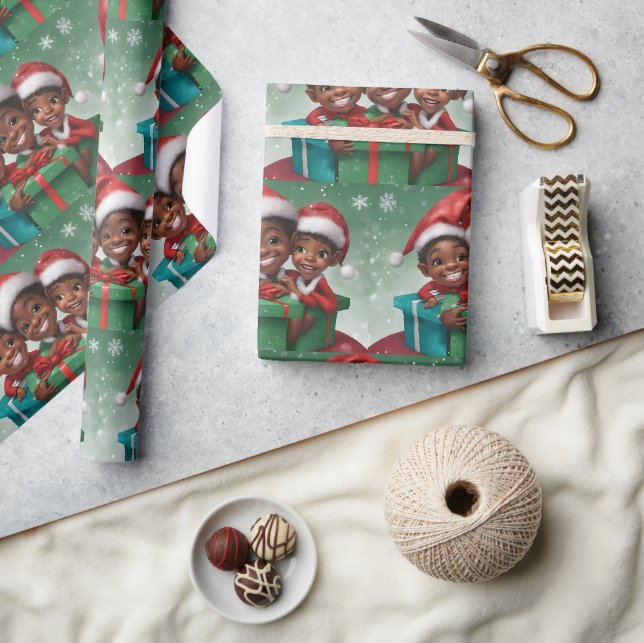 Afroamerikanischer Weihnachtself Geschenkpapier (Kunsthandwerk)