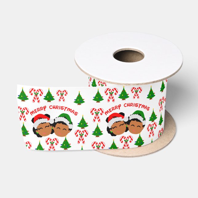 Afroamerikanischer Weihnachtskinder Junge und Girl Satinband (Spule)