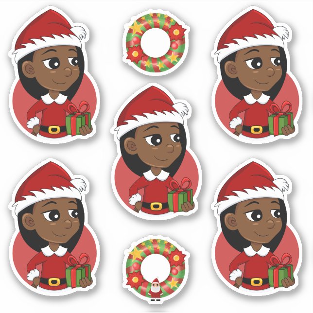 Afroamerikanischer Weihnachtsmädchen-Cartoon Aufkleber (Vorderseite)