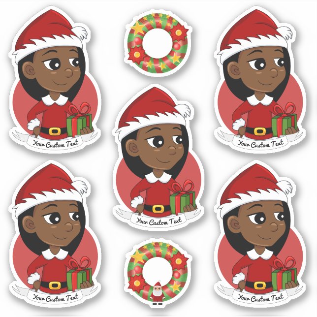 Afroamerikanischer Weihnachtsmädchen-Cartoon Aufkleber (Vorderseite)