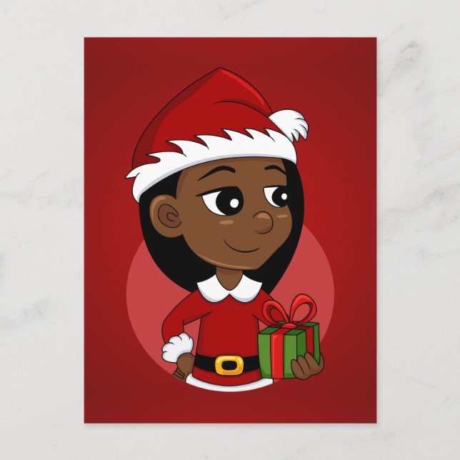 Afroamerikanischer Weihnachtsmädchen-Cartoon Feiertagspostkarte (Vorderseite)