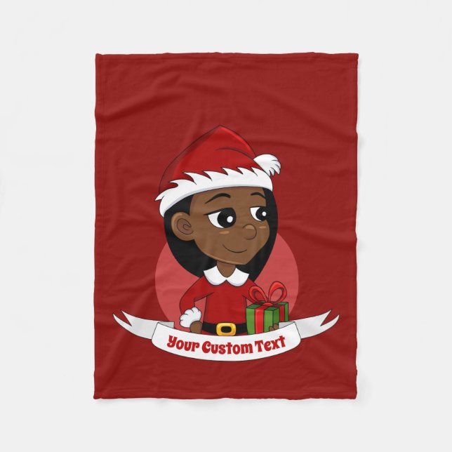 Afroamerikanischer Weihnachtsmädchen-Cartoon Fleecedecke (Vorderseite)