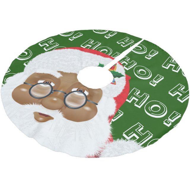 Afroamerikanischer Weihnachtsmann Polyester Weihnachtsbaumdecke (Schrägansicht)
