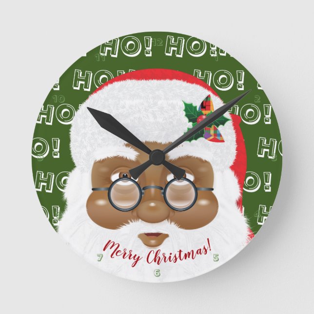 Afroamerikanischer Weihnachtsmann Runde Wanduhr (Vorderseite)
