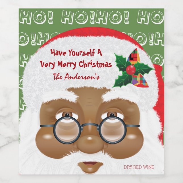 Afroamerikanischer Weihnachtsmann Weinetikett (Einzelnes Label)