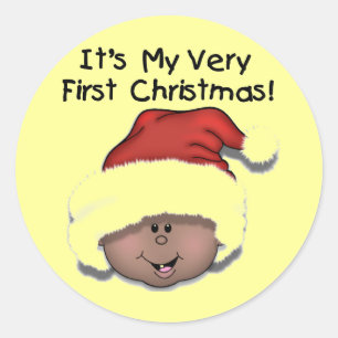Afroamerikanisches Baby 1. Weihnachten Runder Aufkleber