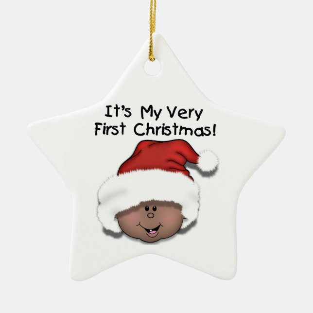 Afroamerikanisches Baby 1. Weihnachtsdekoration Keramikornament (Vorne)