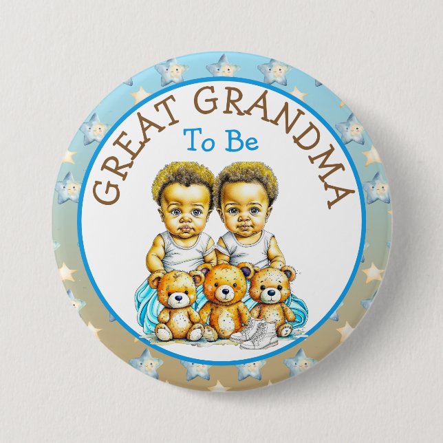 Afroamerikanisches Baby-Duschgranma von Twin Boy Button (Vorderseite)