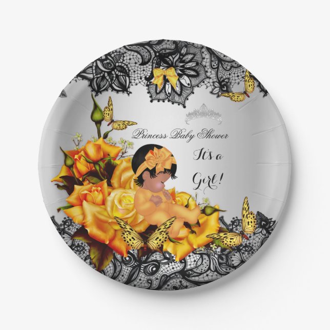 Afroamerikanisches Baby-Duschmädchen Butterfly Gel Pappteller (Vorderseite)