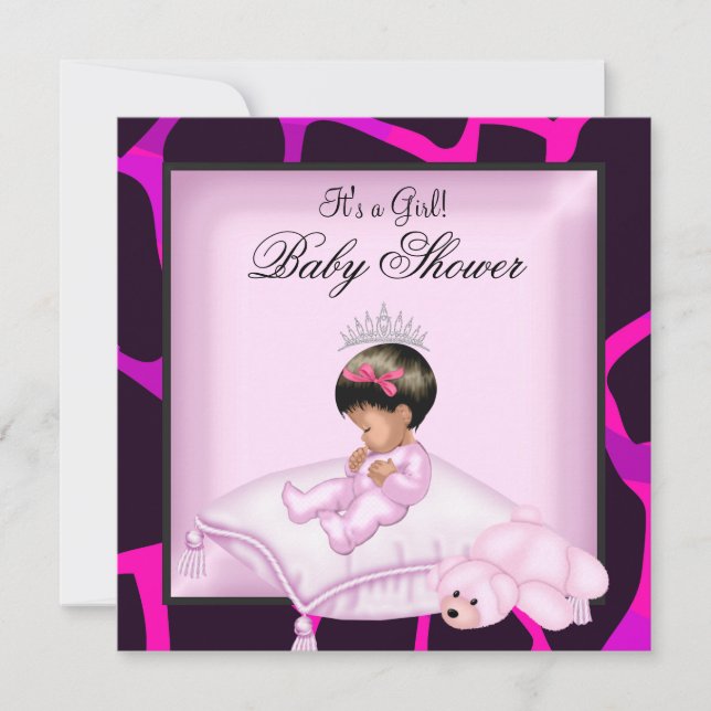 Afroamerikanisches Baby-Duschmädchen Hot Pink Blac Einladung (Vorderseite)