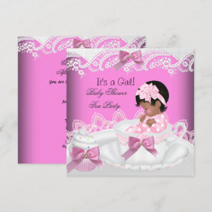 Afroamerikanisches Baby-Duschmädchen Pink Baby Tea Einladung
