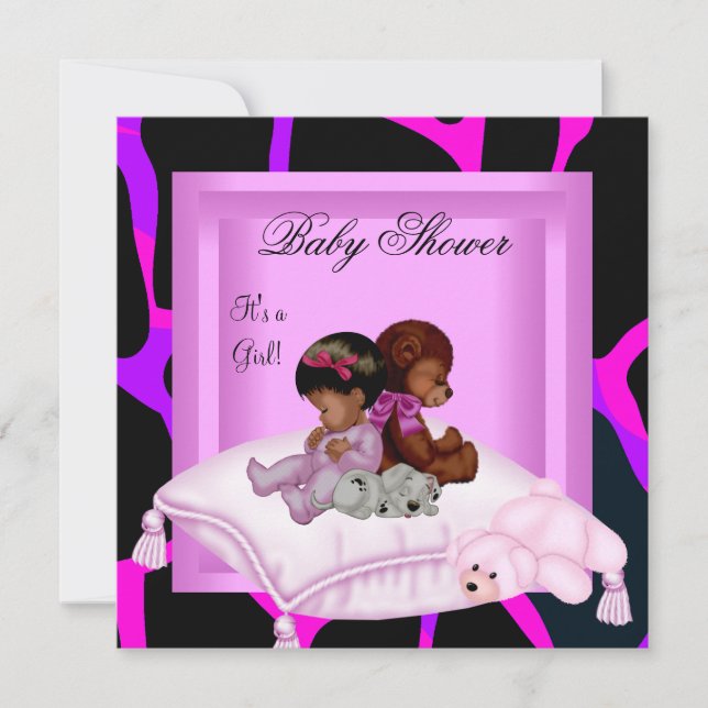 Afroamerikanisches Baby-Duschmädchen Pink Einladung (Vorderseite)