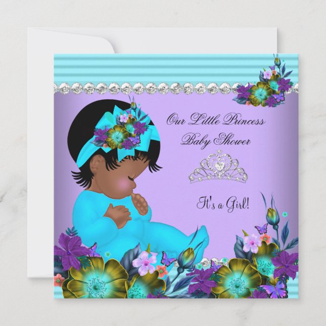 Afroamerikanisches Baby Duwer Girl Aquamarin Blue  Einladung (Vorderseite)