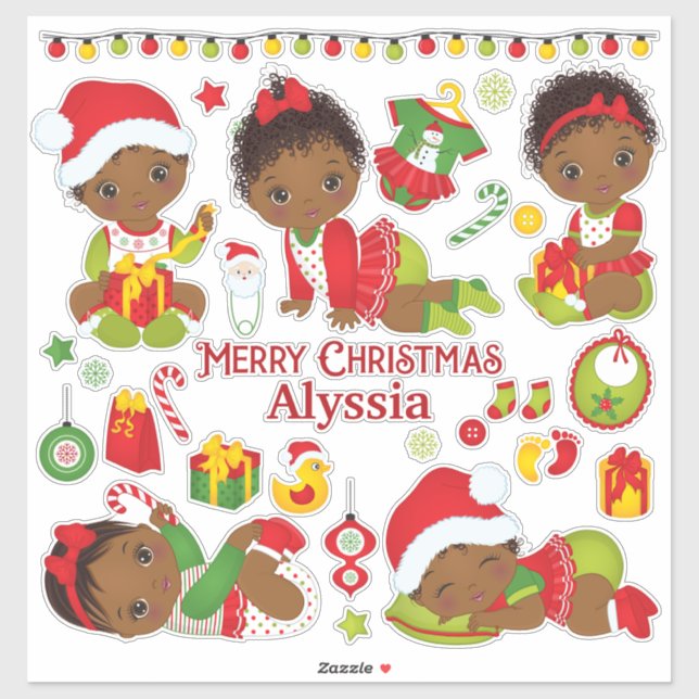 Afroamerikanisches Baby Girl Frohe Weihnachtsstick Aufkleber (Blatt)