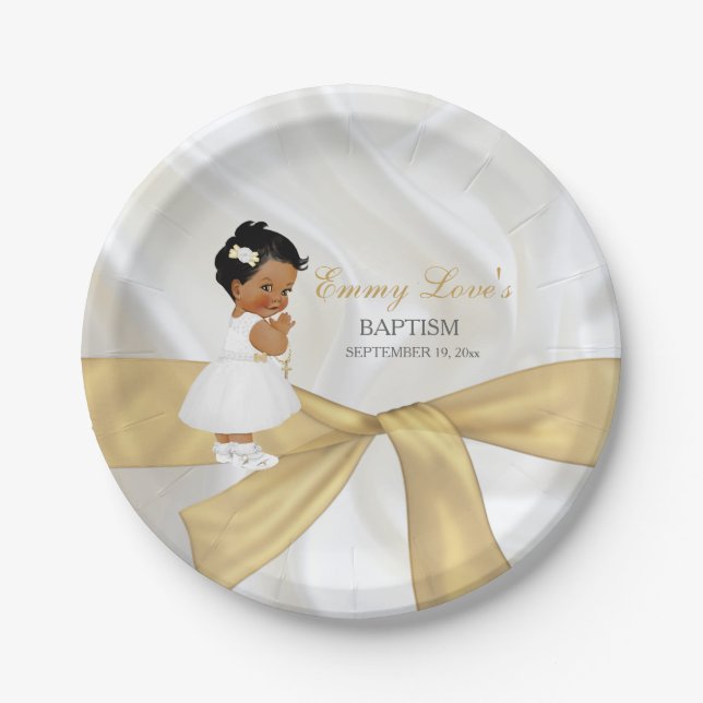 Afroamerikanisches Baby-Girl-Taufe Pappteller (Vorderseite)