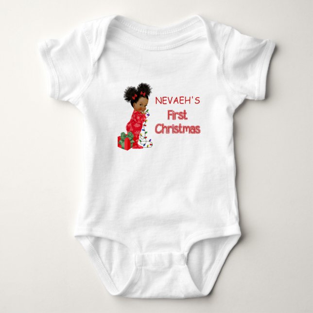 Afroamerikanisches Baby Girl's First ChristmaT-Shi Strampler (Vorderseite)