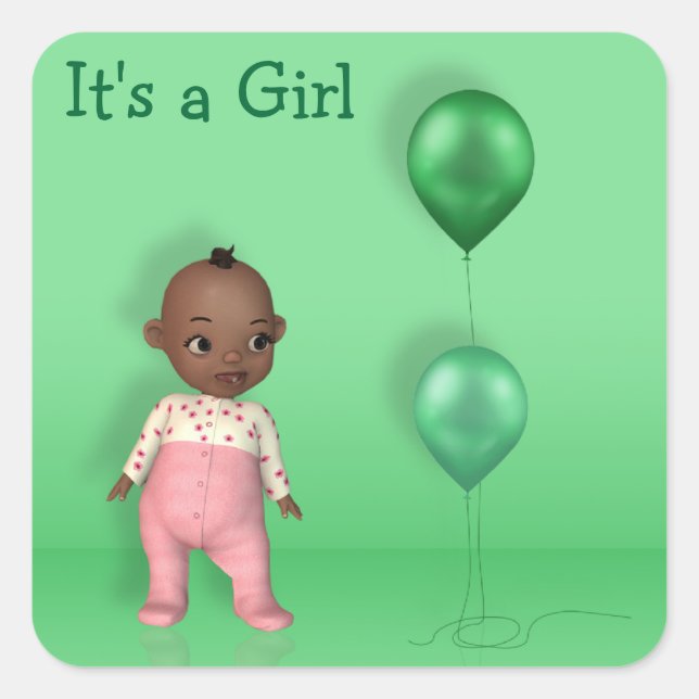 Afroamerikanisches Baby-Mädchen - Es ist ein Girl- Quadratischer Aufkleber (Vorderseite)