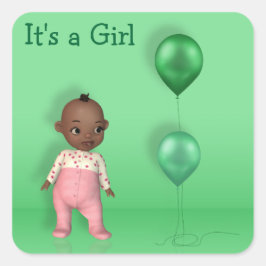 Afroamerikanisches Baby-Mädchen - Es ist ein Girl- Quadratischer Aufkleber