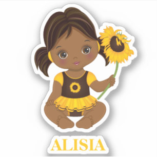 Afroamerikanisches Baby-Mädchen mit Sonnenblumenst Aufkleber