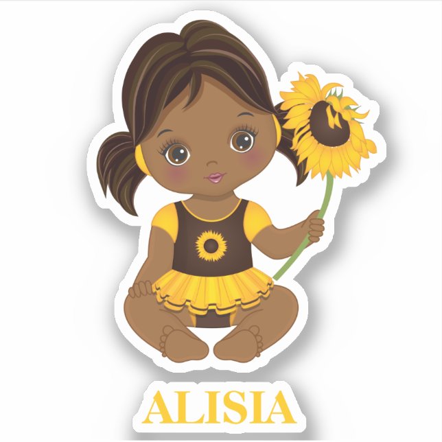 Afroamerikanisches Baby-Mädchen mit Sonnenblumenst Aufkleber (Vorderseite)