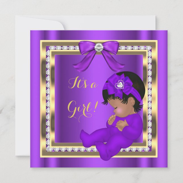 Afroamerikanisches Baby Shower Girl Lila Diamond Einladung (Vorderseite)