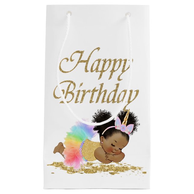 Afroamerikanisches Baby Unicorn Geschenktasche Kleine Geschenktüte (Vorderseite)