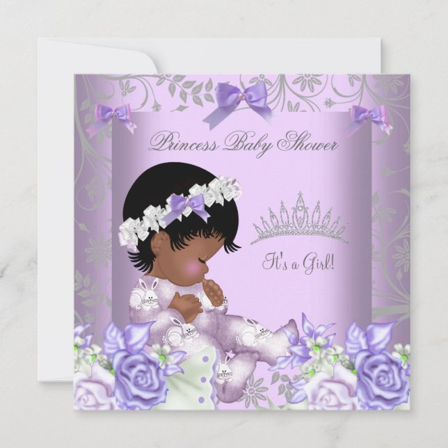 Afroamerikanisches Lavendel-Gray-Baby-Duschmädchen Einladung (Vorderseite)