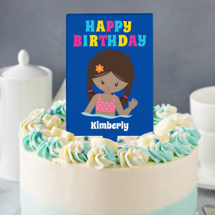 Afroamerikanisches Mädchen Custom Pool Geburtstags Kuchenaufsatz