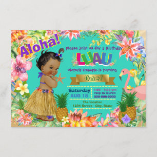Afroamerikanisches Mädchen Hawaiian Luau Geburtsta Einladung