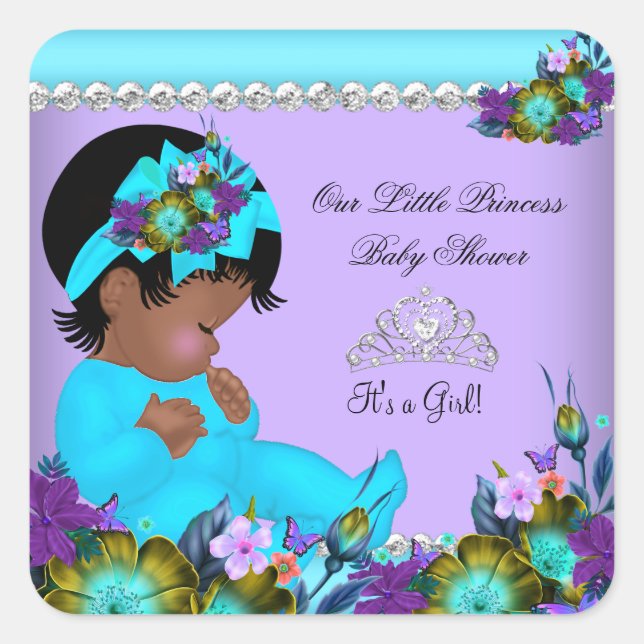 Afroamerikanisches Mädchen Kinderdusche Aquamarin  Quadratischer Aufkleber (Vorderseite)
