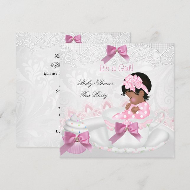 Afroamerikanisches Mädchen Kinderdusche Pink Baby  Einladung (Vorne/Hinten)