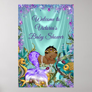Afroamerikanisches Meerjungfrau-Baby-Shower-Willko Poster