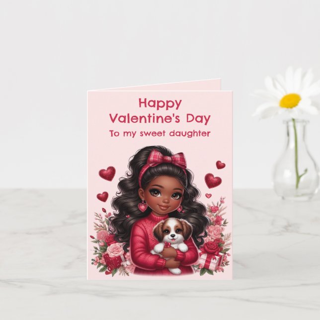 Afroamerikanisches Niedliches Welpenvalentiner Karte (Kleine Pflanze)