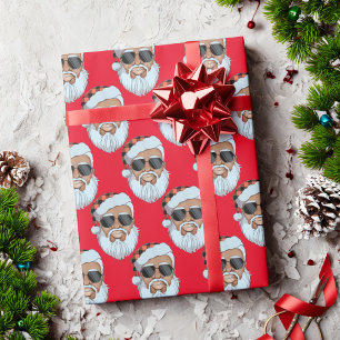 Afroamerikanisches Santa-Gesicht rotes Weihnachtsg Geschenkpapier