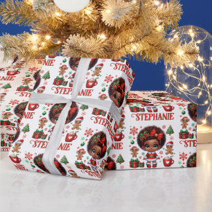 Afroamerikanisches Weihnachtsmädchen Geschenkpapier