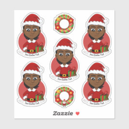Afroamerikanisches Weihnachtsmädchen mit kurzen Ha Aufkleber